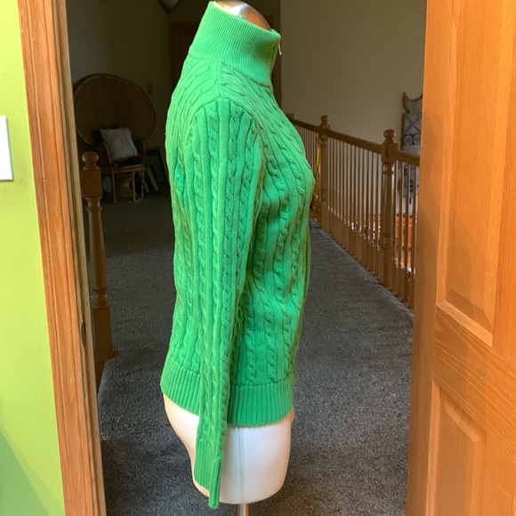 Ralph Lauren cable knit full zip lime green and navy blue sweater Medium - Picture 10 of 17